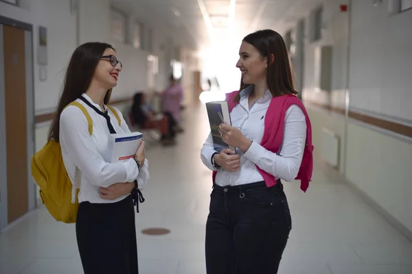 Dos jóvenes estudiantes de economía femenina analizando finan —  Fotos de Stock