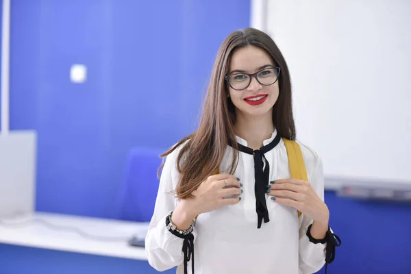 Stressed young female student of school of economics feeling fru — Stock Photo, Image