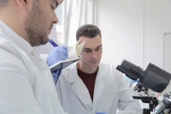 Grupo de jóvenes científicos de laboratorio que trabajan en el laboratorio con test tu — Foto de Stock