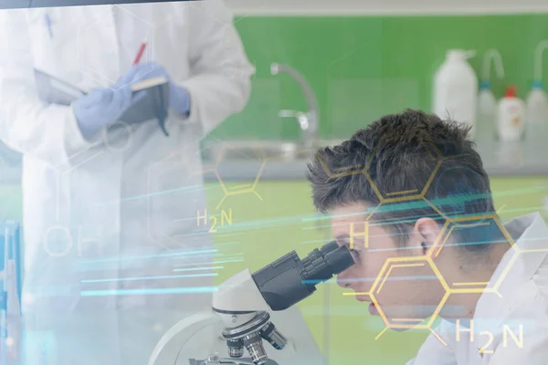 Twee jonge mannelijke laboratoriumwetenschappers werken in het lab met test tu — Stockfoto