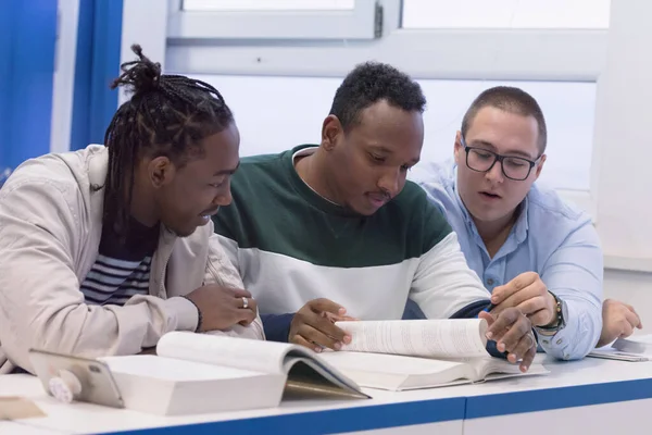 Universiteit gemengd ras Studenten, Afrikaans, Amerikaans en Europees d — Stockfoto