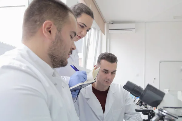 Grupo de jovens cientistas de laboratório que trabalham em laboratório com teste tu — Fotografia de Stock