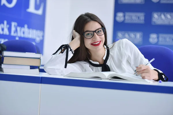 Stressed young female student of school of economics feeling fru