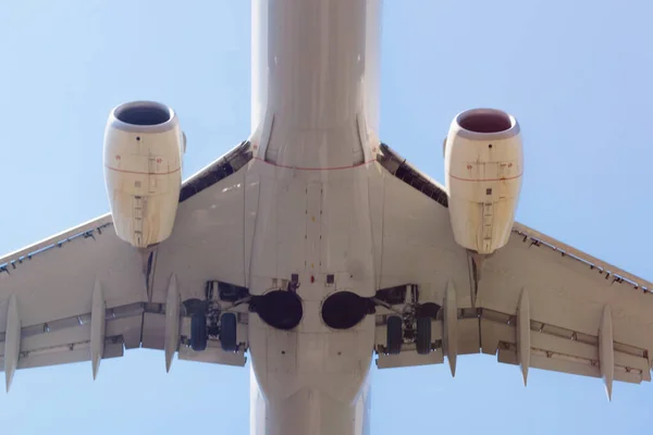 Passenger airplane landing in the airport runway. Passenger plan