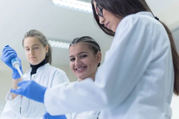 Laboratuvarda Test Tüpleri Test Veya Araştırma Laboratuvarında Çalışan Bir Grup — Stok fotoğraf