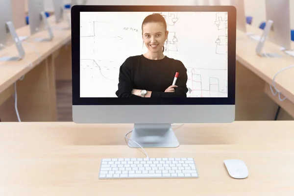 Aprendizaje Remoto Línea Videoconferencia Digital Con Estudiante Enseñanza Aprendizaje Desde — Foto de Stock