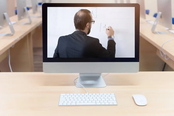 Aprendizaje Remoto Línea Videoconferencia Digital Con Estudiante Enseñanza Aprendizaje Desde —  Fotos de Stock