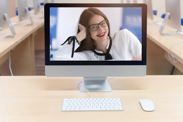 Aprendizaje Remoto Línea Videoconferencia Digital Con Estudiante Enseñanza Aprendizaje Desde —  Fotos de Stock