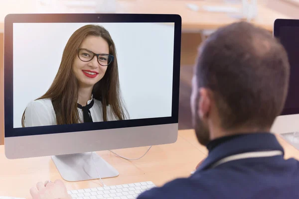 Online Fernlernen Digitale Videokonferenz Chat Mit Studenten Lehren Und Lernen — Stockfoto