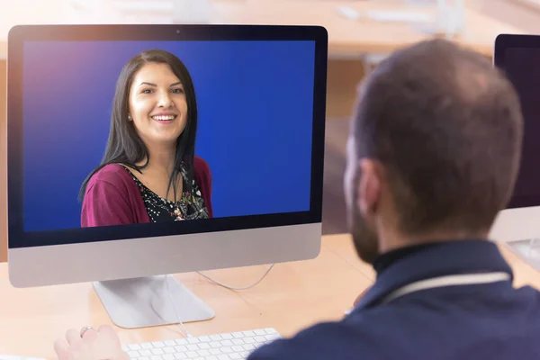 Enseignement Distance Ligne Chat Par Vidéoconférence Numérique Avec Étudiant Enseignement — Photo