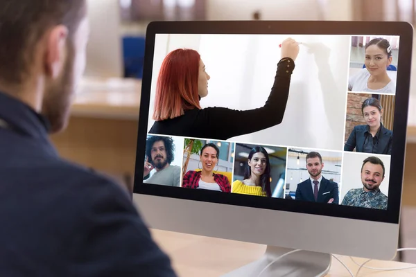 Online Fernlernen Digitale Videokonferenz Chat Mit Studenten Lehren Und Lernen — Stockfoto