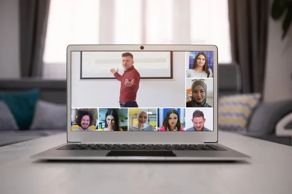 Online Távoktatás Digitális Videokonferencia Chat Diákokkal Tanítás Tanulás Otthonról Karantén — Stock Fotó