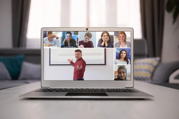 Online Fernlernen Digitale Videokonferenz Chats Mit Studenten Lehren Und Lernen — Stockfoto