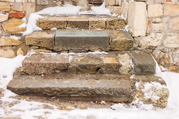 Alte Steintreppe Innerhalb Der Belgrader Festung Unter Dem Schnee — Stockfoto