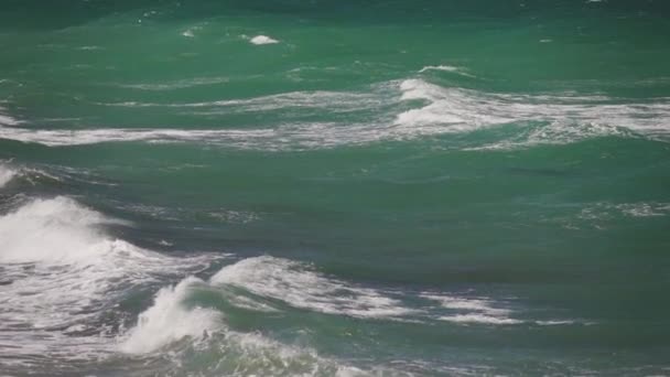 Fuerte Viento Soplando Sobre Azul Verde Del Mar Mediterráneo Wawes — Vídeo de stock