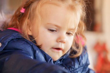 Sonbaharda ceketli bir çocuk, derin bir tarlanın derinliğine dikkat et.