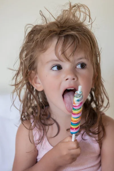 Portrait Little Girls Lollipops — Stock Photo, Image