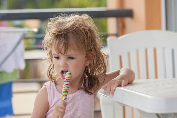 Portrait Little Girls Lollipops — Stock Photo, Image
