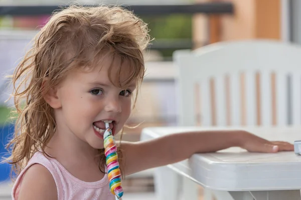 Portrait Little Girls Lollipops — Stock Photo, Image