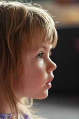 Çizgi film ararken profilden bir çocuğun görüntüsü, alanın derinliğine dikkat edin