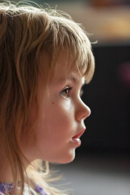 Çizgi film ararken profilden bir çocuğun görüntüsü, alanın derinliğine dikkat edin