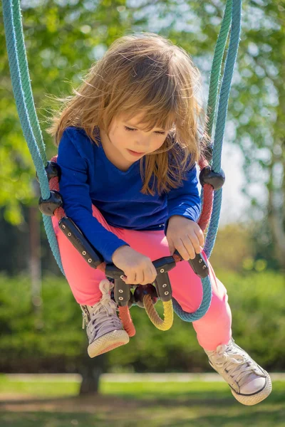 Little Girl Swing Grass Arround — Stock Photo, Image