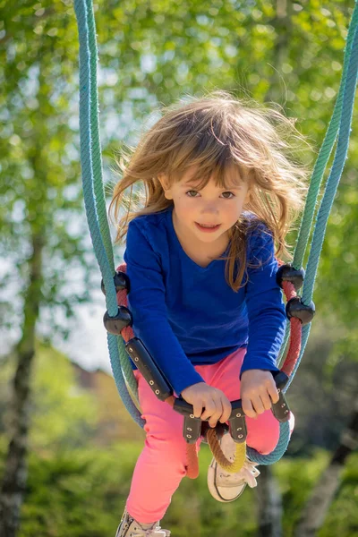 Little Girl Swing Grass Arround — Stock Photo, Image