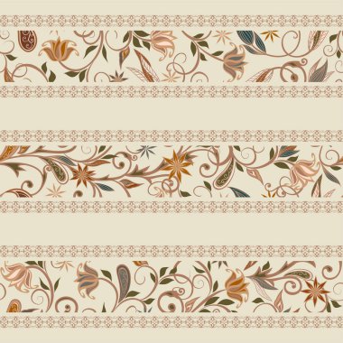 Dekoratif çiçekli, yapraklı ve doğu tarzında desenli soyut vintage desen.