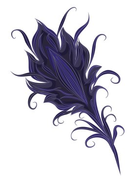 Sihirli bir kuş tüyü. Şahane bir kuşun tüyü. Beyaz arkaplanda klasik tarzda izole edilmiş vektör tüyü.