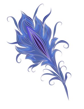 Sihirli bir kuş tüyü. Şahane bir kuşun tüyü. Beyaz arkaplanda klasik tarzda izole edilmiş vektör tüyü.