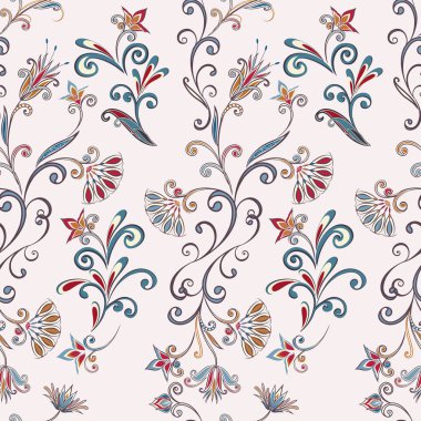 Dekoratif çiçekli, yapraklı ve doğu tarzında desenli soyut vintage desen.