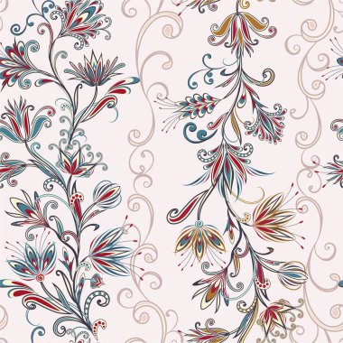 Dekoratif çiçekli, yapraklı ve doğu tarzında desenli soyut vintage desen.