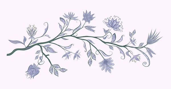 Branch Fantastic Flowers Vector Vintage Flowers White Background — Stock Vector