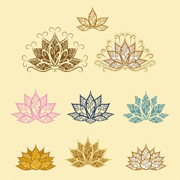 Lotus Σύνολο Στυλιζαρισμένη Διανυσματική Εικόνα Ενός Λουλουδιού Λωτού Απομονωμένες — Διανυσματικό Αρχείο