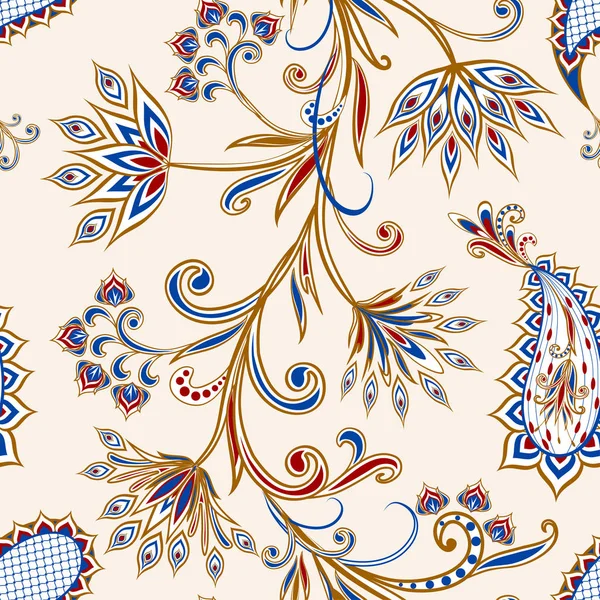 Dekoratif çiçekli, yapraklı ve doğu tarzında desenli soyut vintage desen.