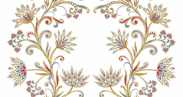 Dekoratif çiçekli, yapraklı ve doğu tarzında desenli soyut vintage desen.