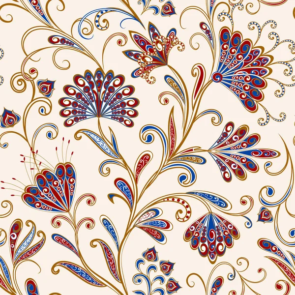 Dekoratif çiçekli, yapraklı ve doğu tarzında desenli soyut vintage desen.