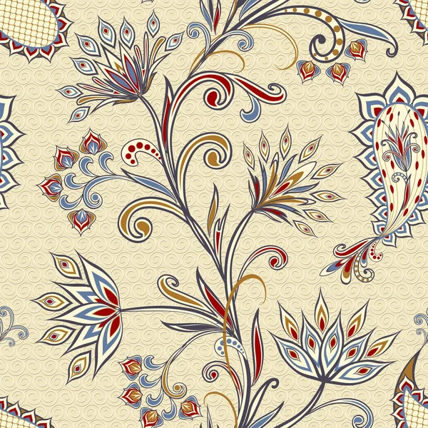 Patrón Vintage Abstracto Con Flores Decorativas Hojas Patrón Paisley Estilo — Vector de stock