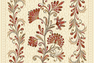 Dekoratif çiçekli, yapraklı ve doğu tarzında desenli soyut vintage desen.