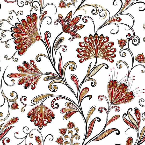 Modèle Vintage Abstrait Avec Fleurs Décoratives Feuilles Motif Paisley Dans — Image vectorielle