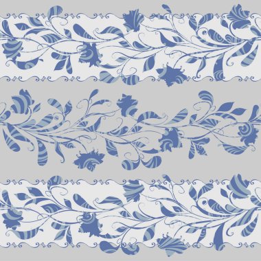 Dekoratif çiçekli, yapraklı ve doğu tarzında desenli soyut vintage desen.