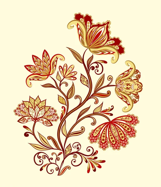 Bouquet Fantastic Flowers Background Ethnic Traditional Style — Stock Vector