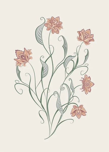 Kukkakimppu Fantastisia Kukkia Tausta Etniseen Perinteiseen Tyyliin — vektorikuva