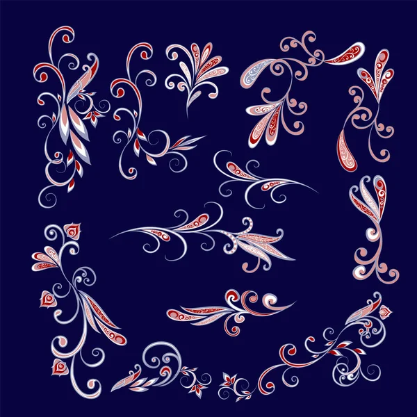 Bitkisel tasarım elemanları. Çiçek desenli vektör etnik oryantal tasarım elemanları, paisley.