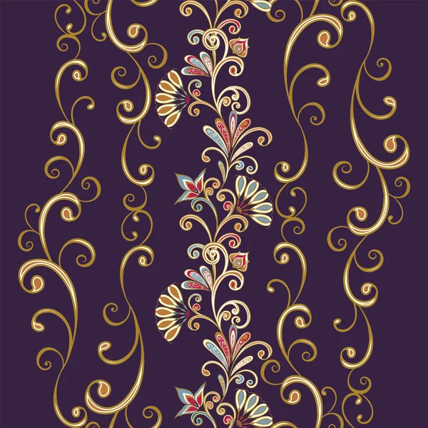 Bordures Vintage Sans Couture Style Oriental Traditionnel Éléments Floraux Ornementaux — Image vectorielle