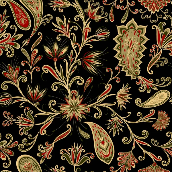 Padrão Vintage Abstrato Com Flores Decorativas Folhas Padrão Paisley Estilo —  Vetores de Stock