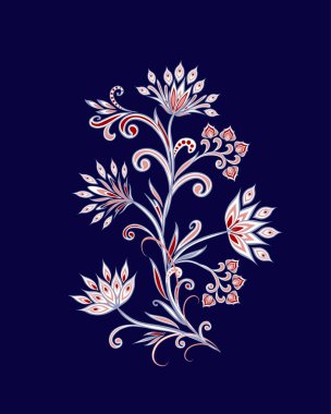 Bir buket harika çiçek. Geleneksel etnik kökenli. Dekoratif çiçekli, yapraklı ve doğu tarzında desenli soyut vintage desen.