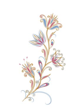 Bir buket harika çiçek. Geleneksel etnik kökenli. Dekoratif çiçekli, yapraklı ve doğu tarzında desenli soyut vintage desen.