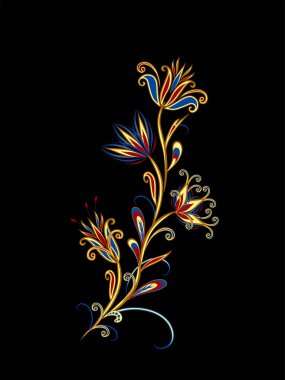 Bir buket harika çiçek. Geleneksel etnik kökenli. Dekoratif çiçekli, yapraklı ve doğu tarzında desenli soyut vintage desen.