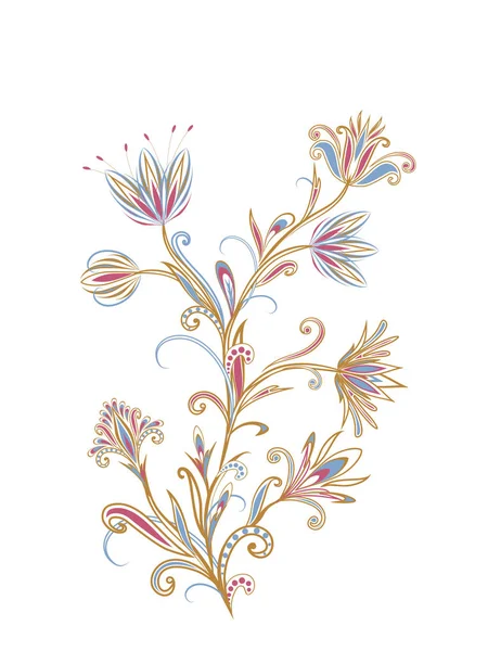 Bir buket harika çiçek. Geleneksel etnik kökenli. Dekoratif çiçekli, yapraklı ve doğu tarzında desenli soyut vintage desen.